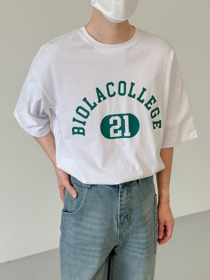 White Round Neck Printed T-shirt