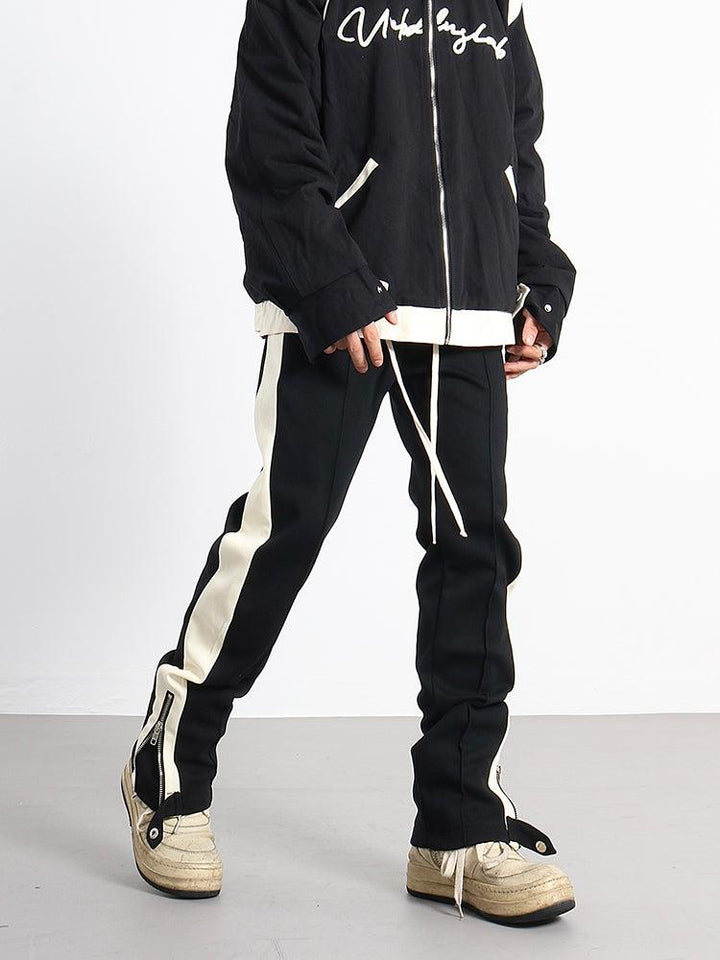 White Stripe Side Slit Track Pants