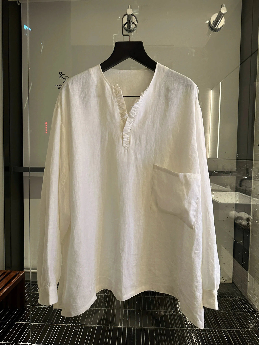 White V-Neck Long Sleeve Shirt