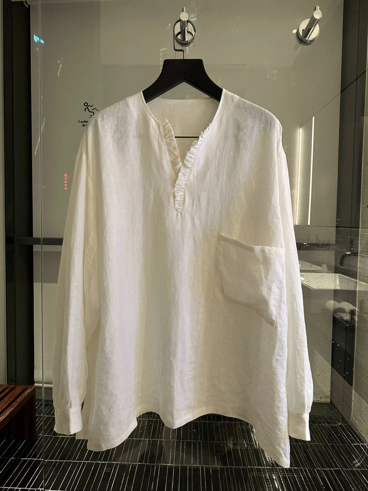 White V-Neck Long Sleeve Shirt