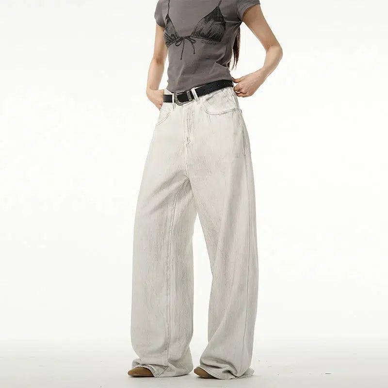 White Wide Leg Straight Pants
