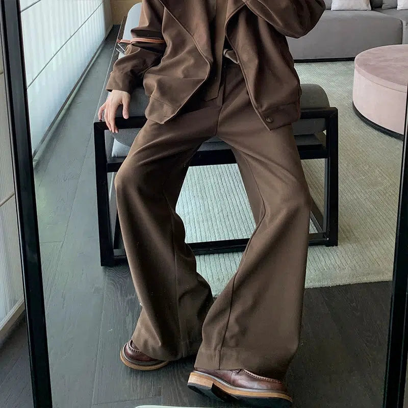 Wide Collar Oversized Jacket Pants Set