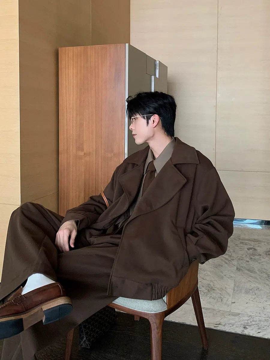 Wide Collar Oversized Jacket Pants Set