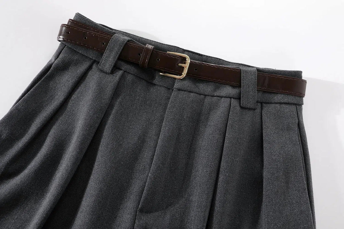 Wide-Leg Casual Pants with Belt