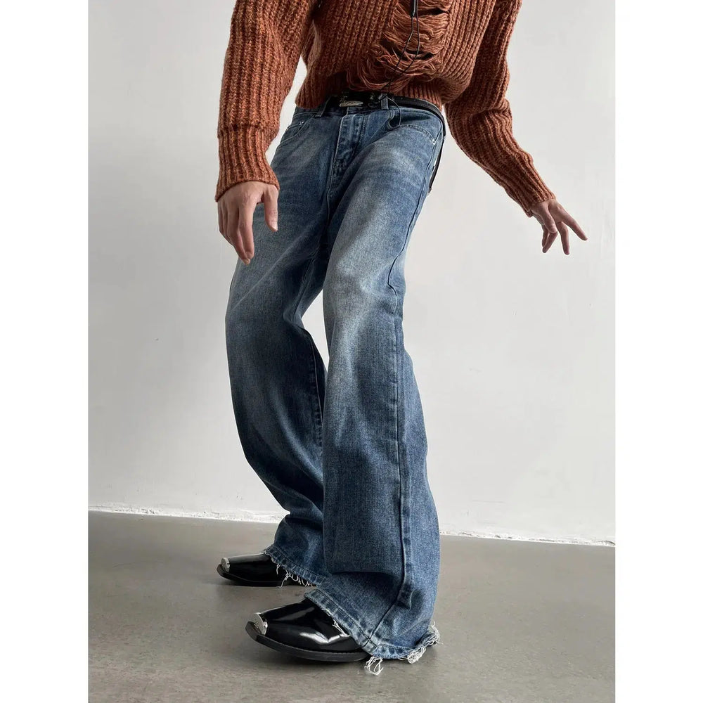 Wide-Leg Distressed Denim Jeans