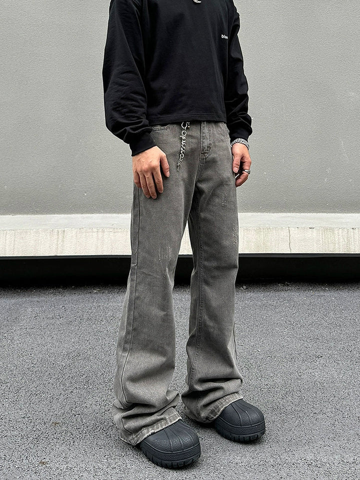 Wide-Leg Distressed Denim Pants