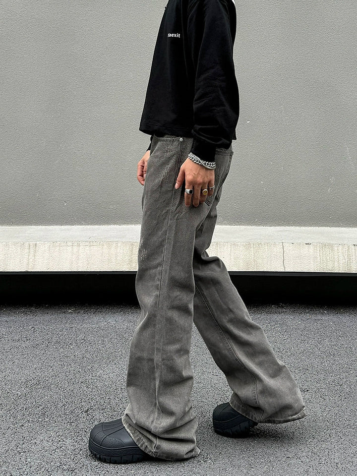 Wide-Leg Distressed Denim Pants