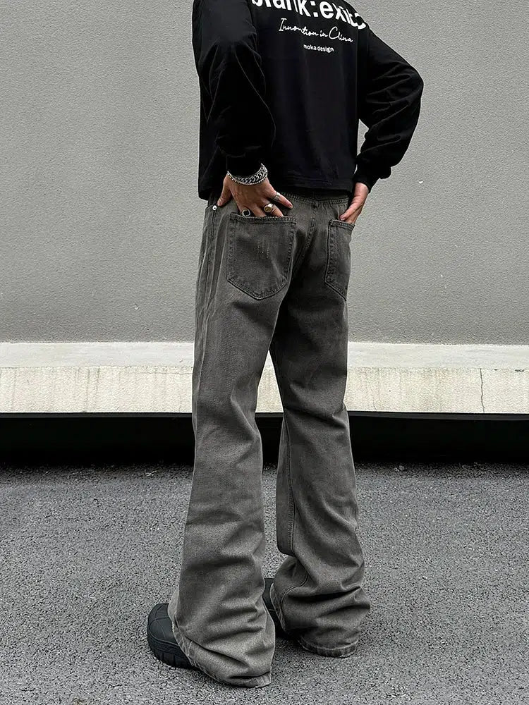 Wide-Leg Distressed Denim Pants