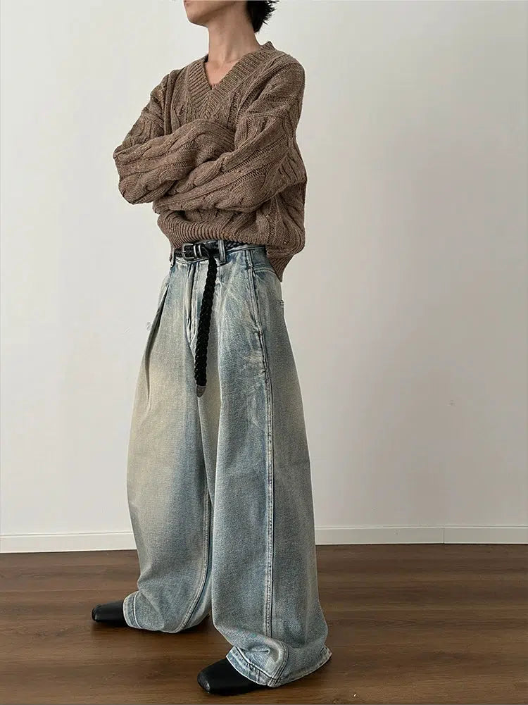 Wide Leg Distressed Denim Pants