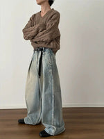 Wide Leg Distressed Denim Pants