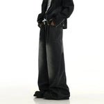 Wide-Leg Distressed Washed Jeans