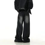 Wide-Leg Distressed Washed Jeans