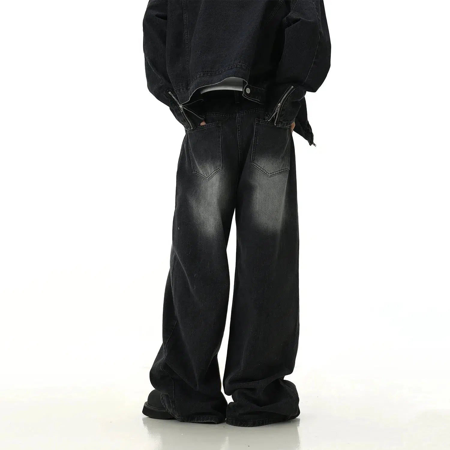 Wide-Leg Distressed Washed Jeans