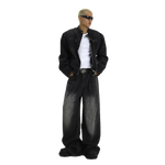 Wide-Leg Distressed Washed Jeans