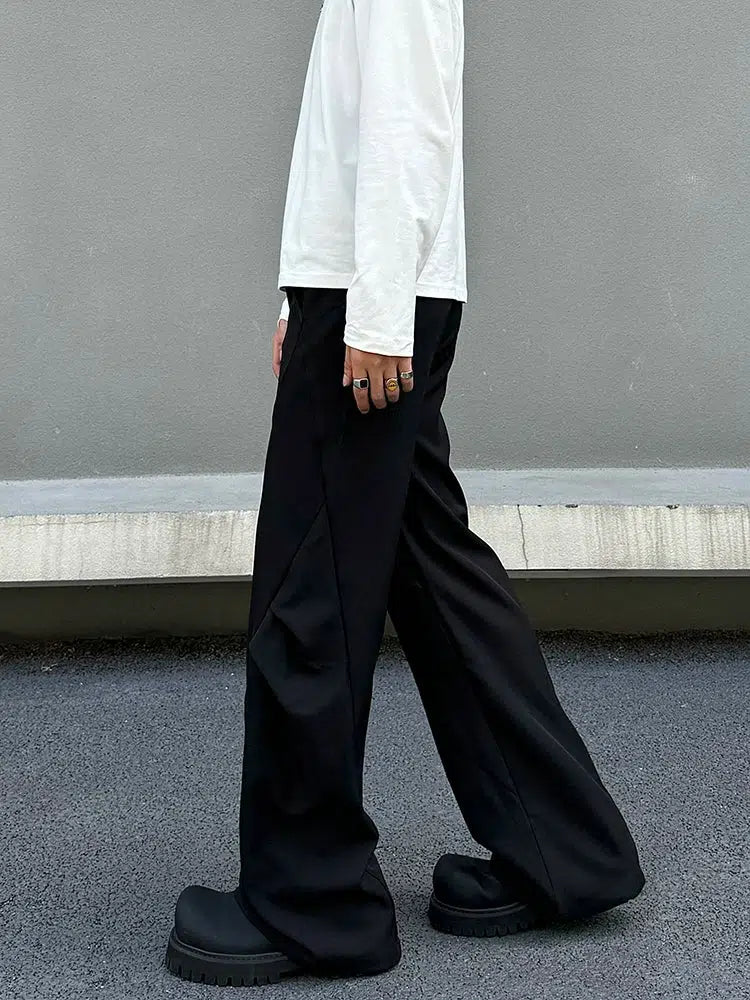 Wide-Leg Drape Pleated Pants