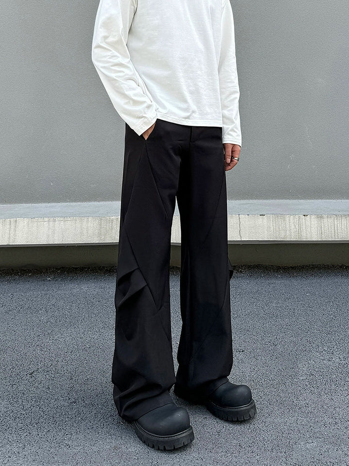 Wide-Leg Drape Pleated Pants