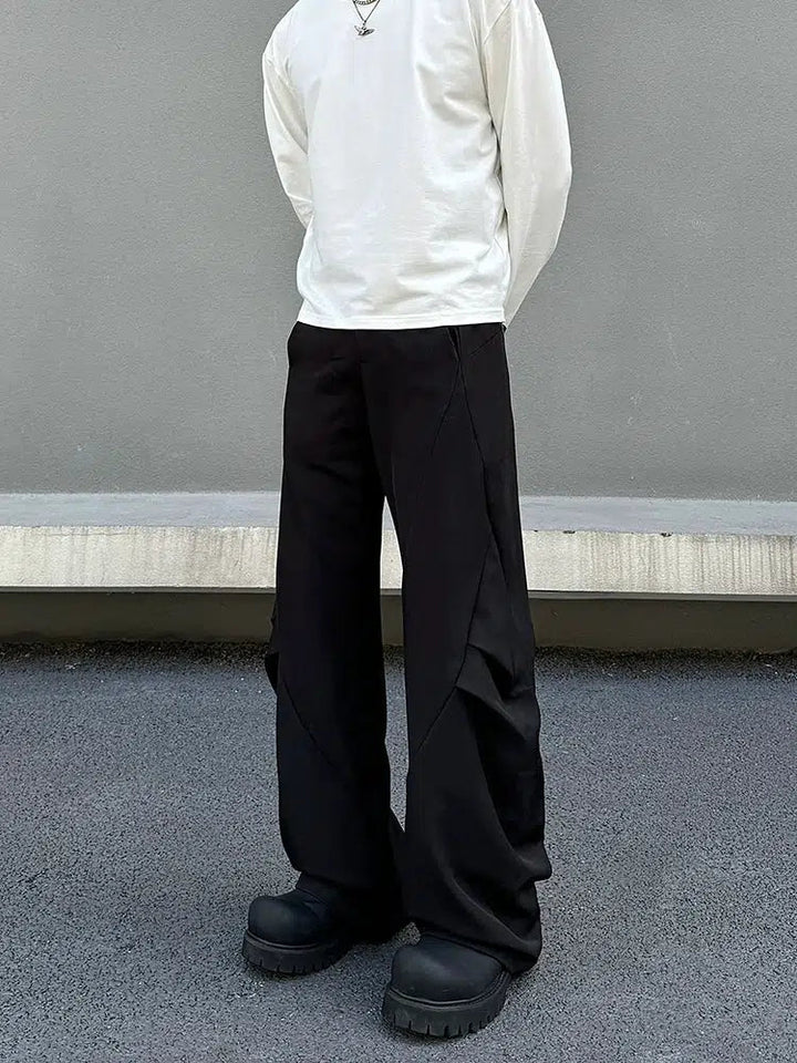 Wide-Leg Drape Pleated Pants
