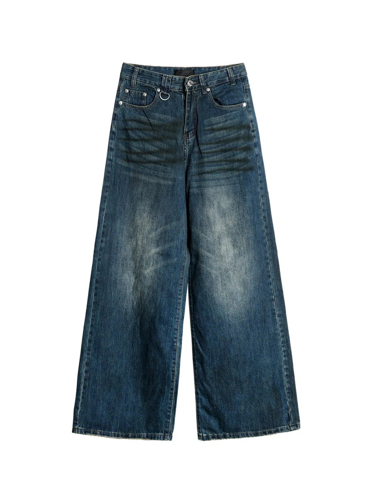 Wide-Leg Faded Denim Pants