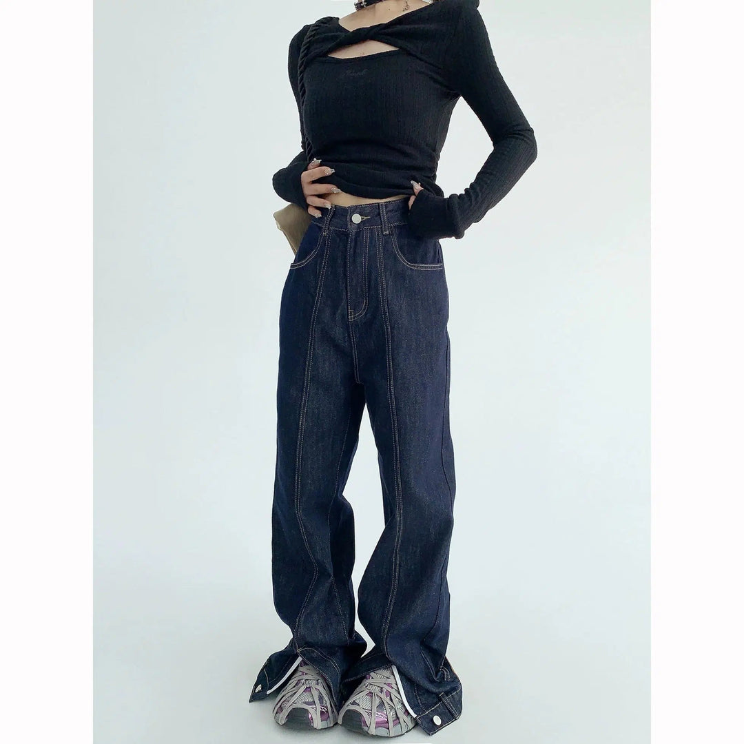 Wide-Leg High-Waisted Denim Pants