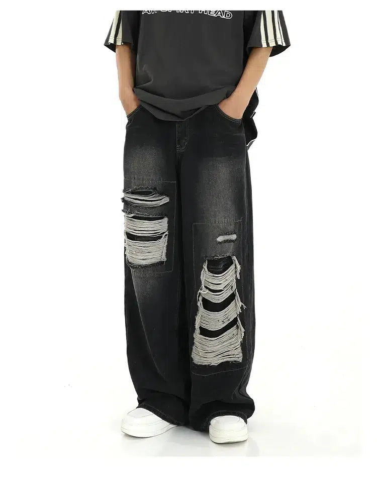 Wide-Leg Patch Hole Jeans