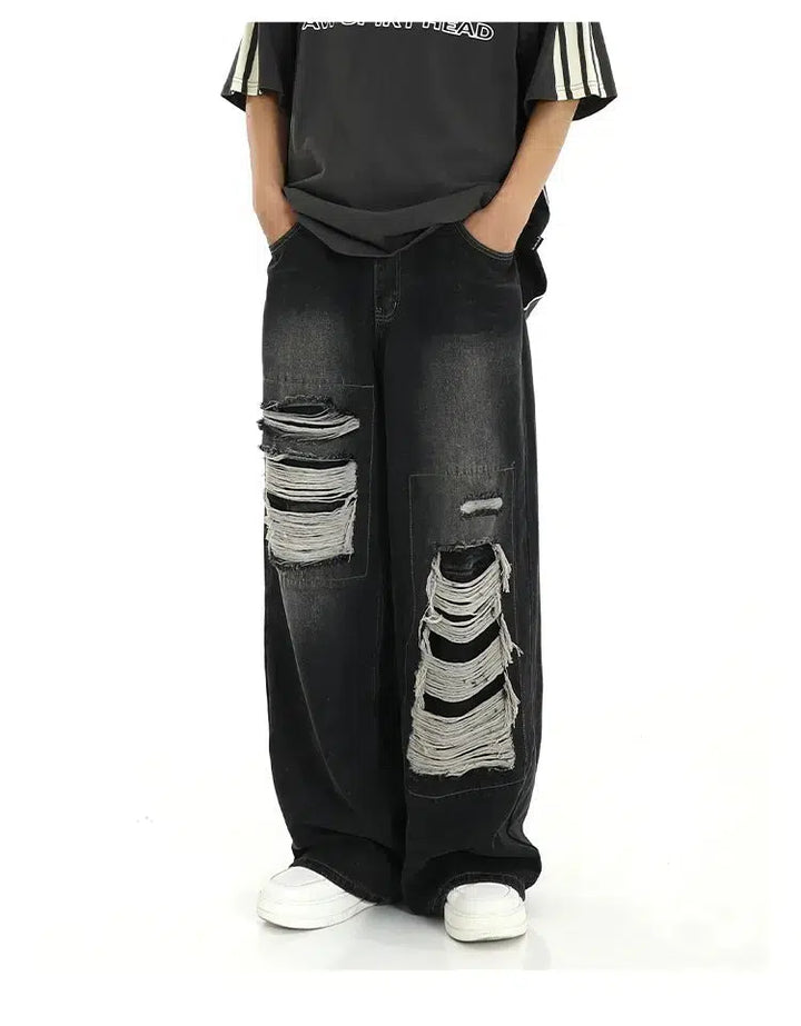 Wide-Leg Patch Hole Jeans