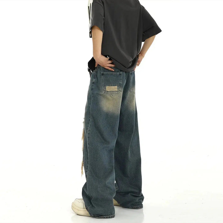 Wide-Leg Patch Hole Jeans