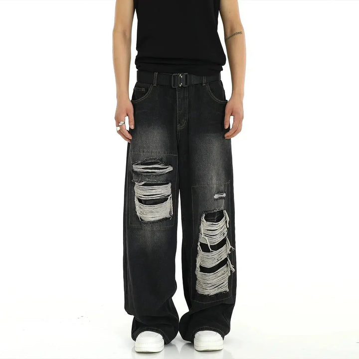 Wide-Leg Patch Hole Jeans