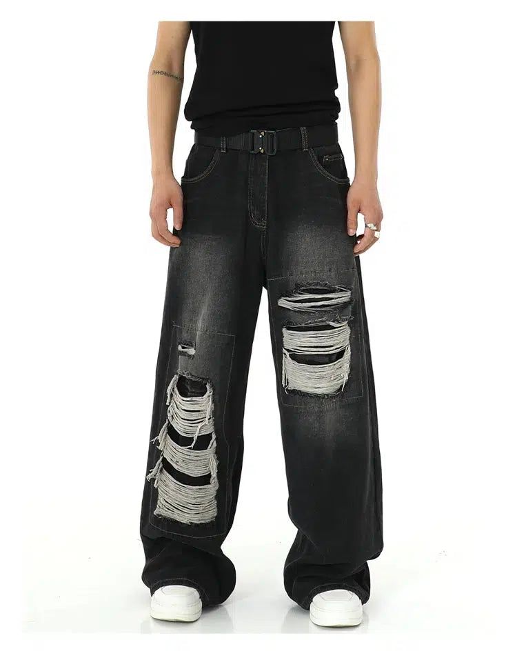 Wide-Leg Patch Hole Jeans