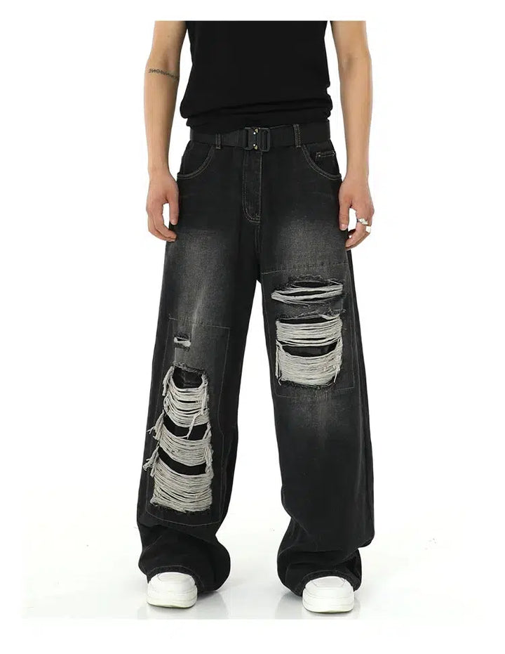 Wide-Leg Patch Hole Jeans