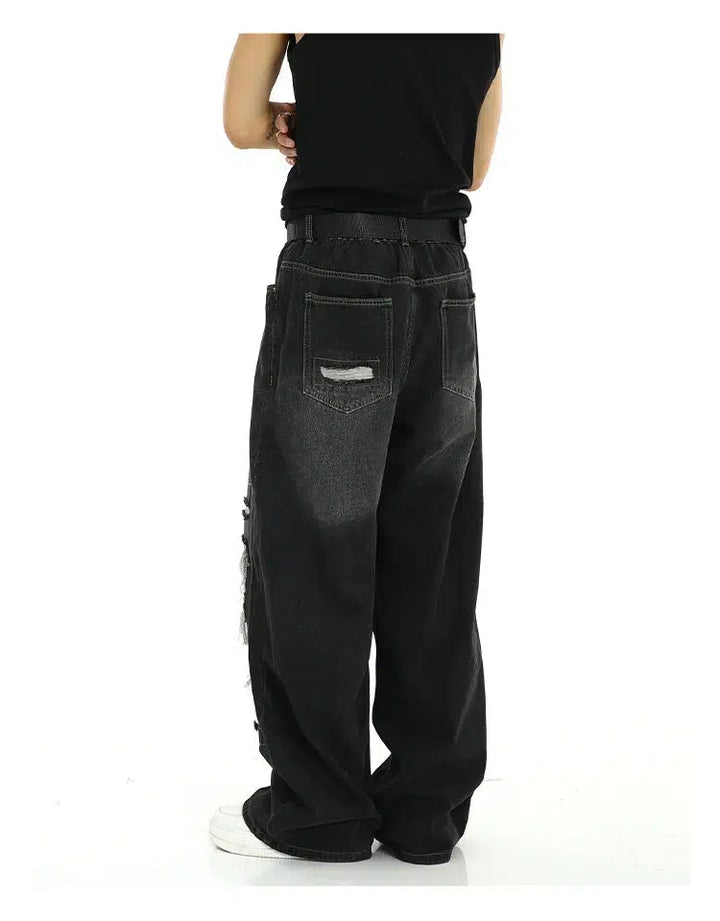 Wide-Leg Patch Hole Jeans