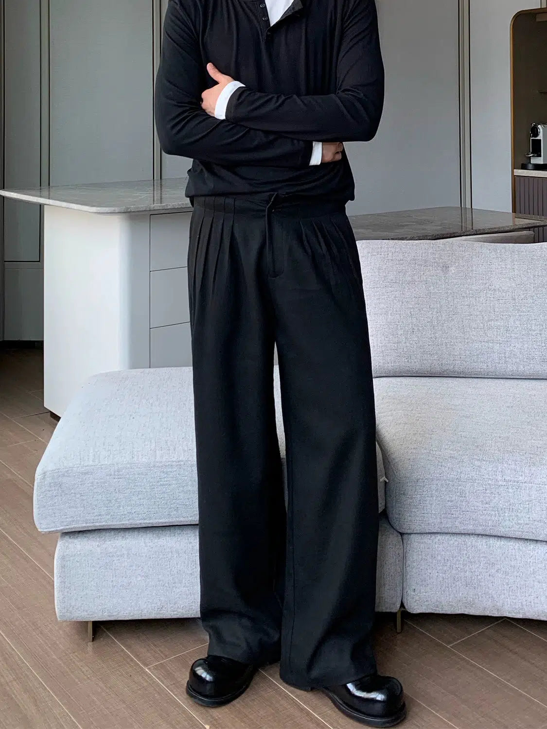 Wide-Leg Pleated Pants