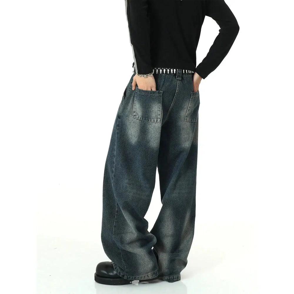Wide-Leg Washed Denim Pants