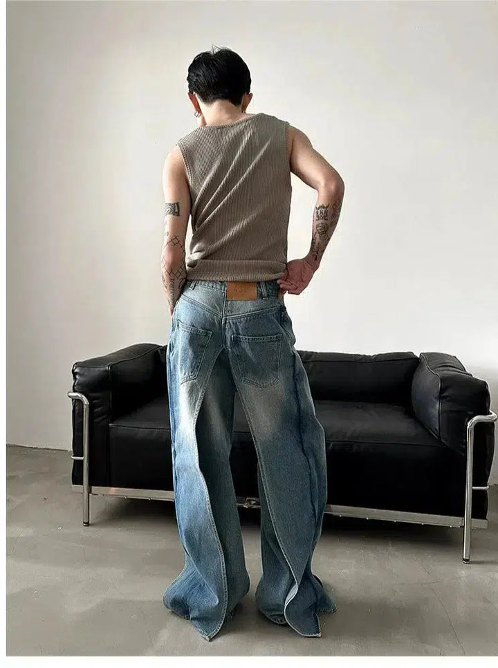 Wide-Leg Washed Reversible Jeans