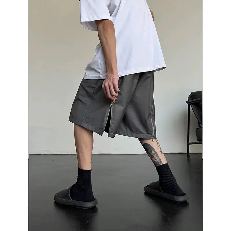 Wide-Leg Zip-Up Casual Shorts
