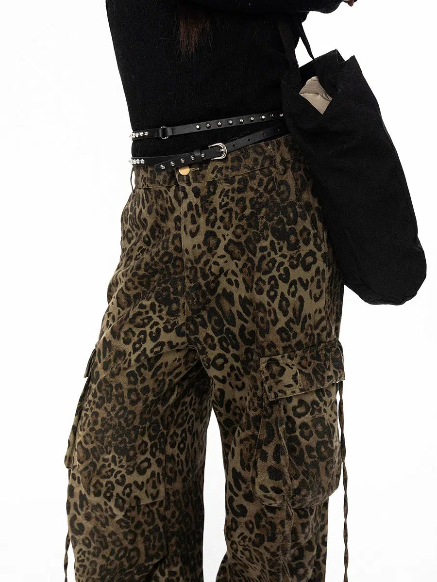 Wide-leg Leopard Print Jeans