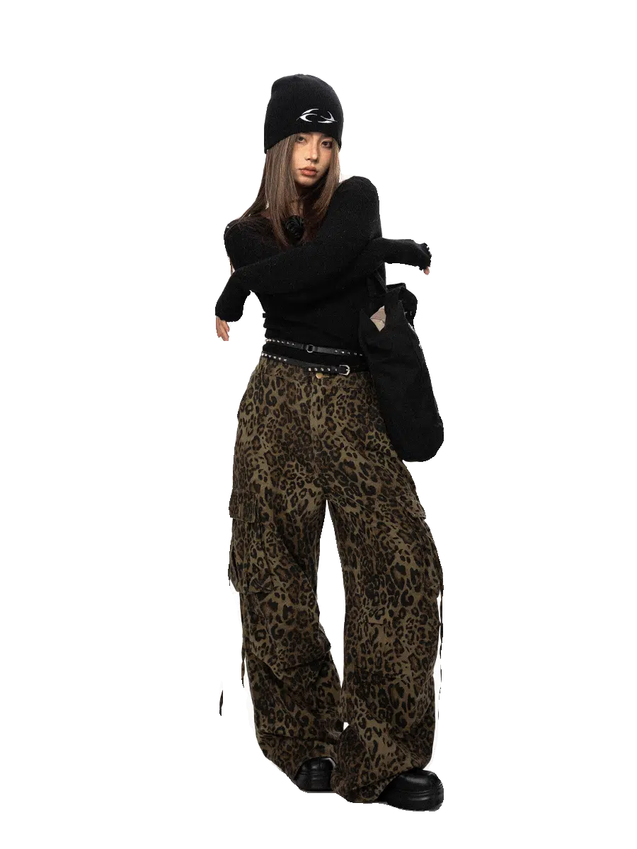 Wide-leg Leopard Print Jeans