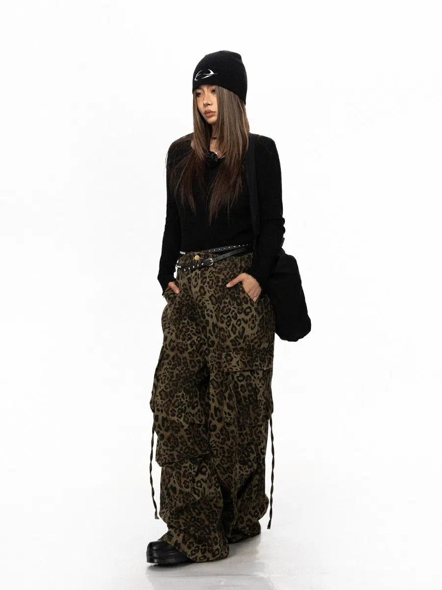 Wide-leg Leopard Print Jeans