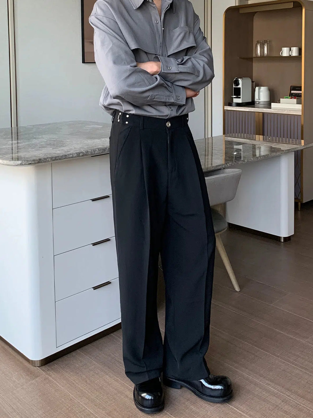Wide-leg Pleated Suit Trousers