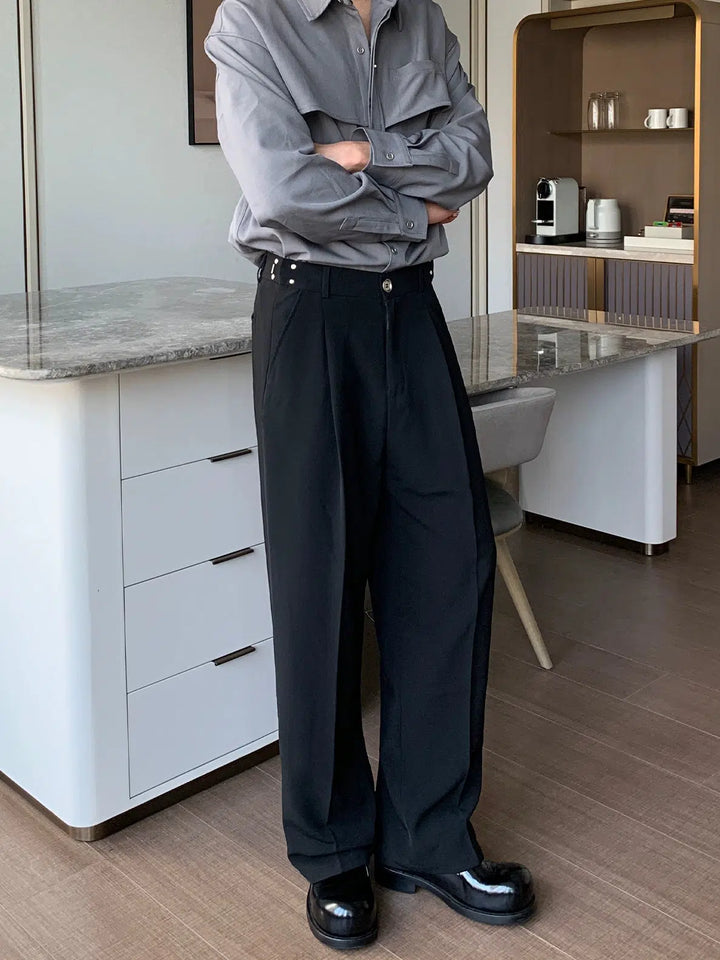 Wide-leg Pleated Suit Trousers