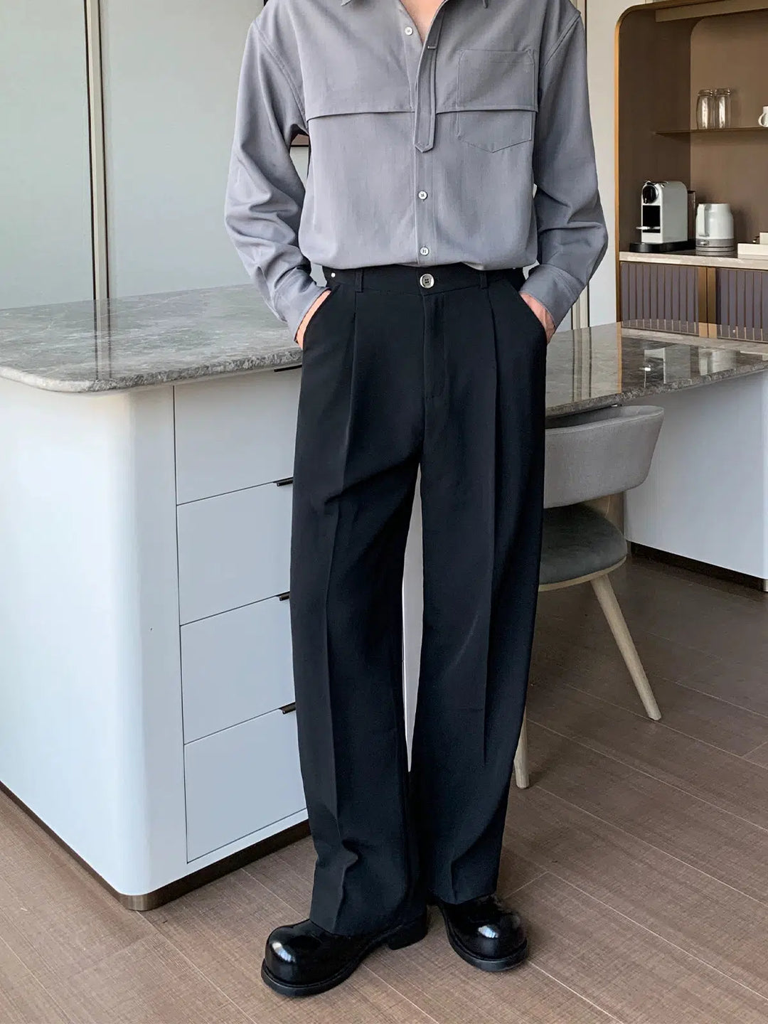 Wide-leg Pleated Suit Trousers