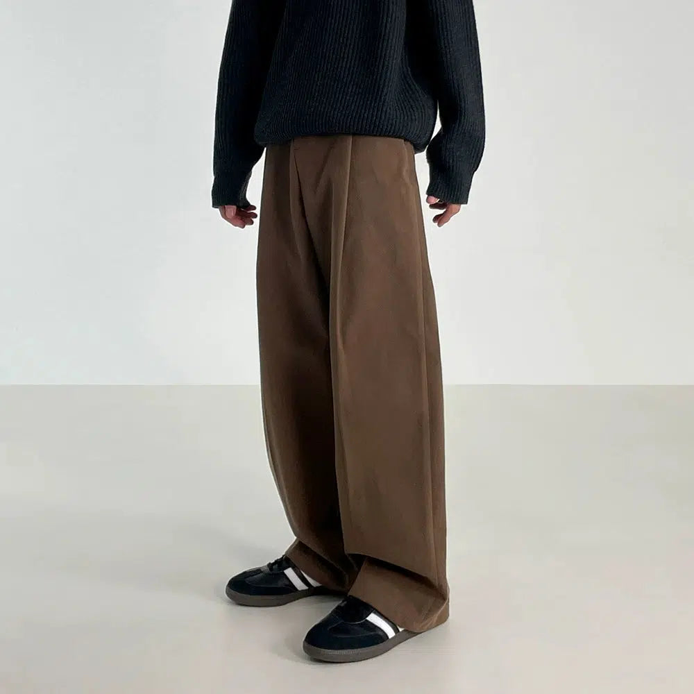Wide-leg Straight Pleated Pants