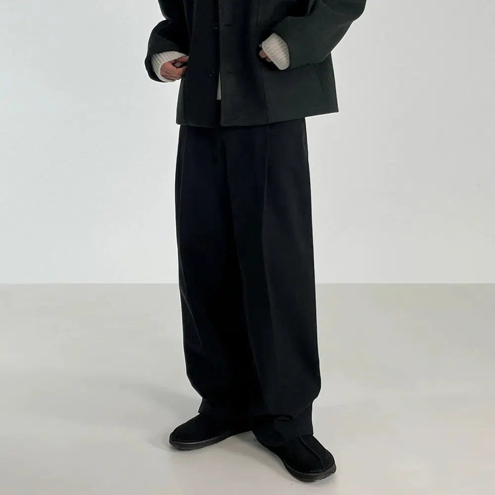 Wide-leg Straight Pleated Pants