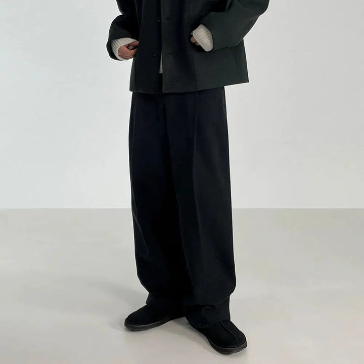 Wide-leg Straight Pleated Pants