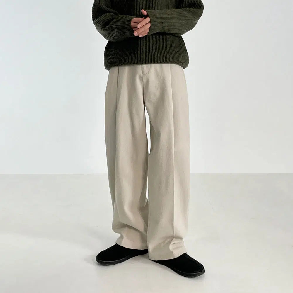 Wide-leg Straight Pleated Pants