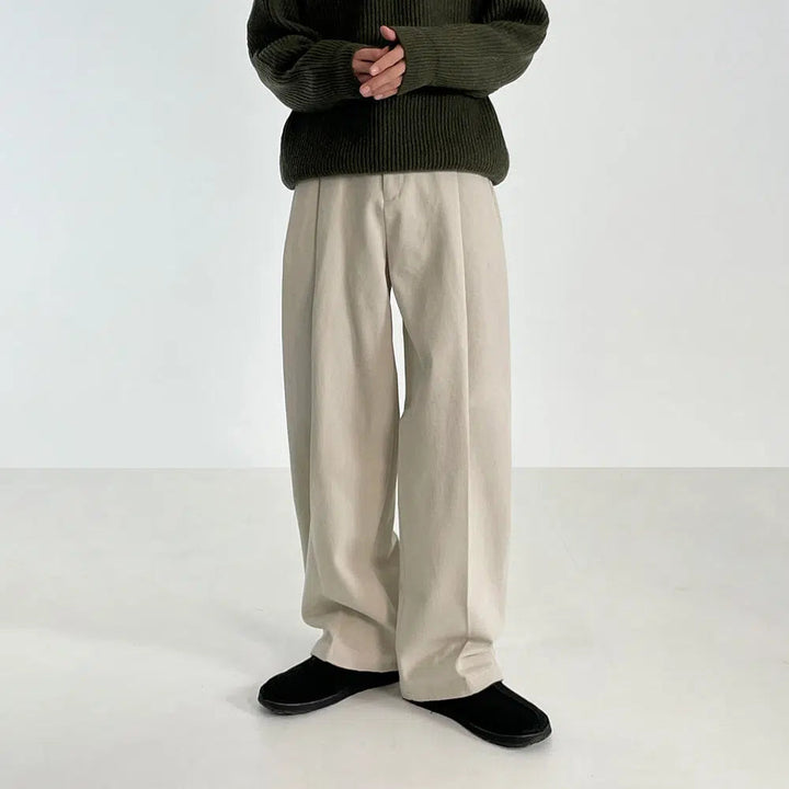 Wide-leg Straight Pleated Pants