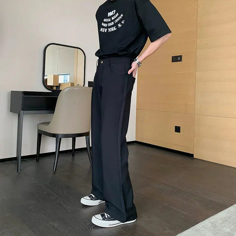 Wide-leg Straight Pleated Pants