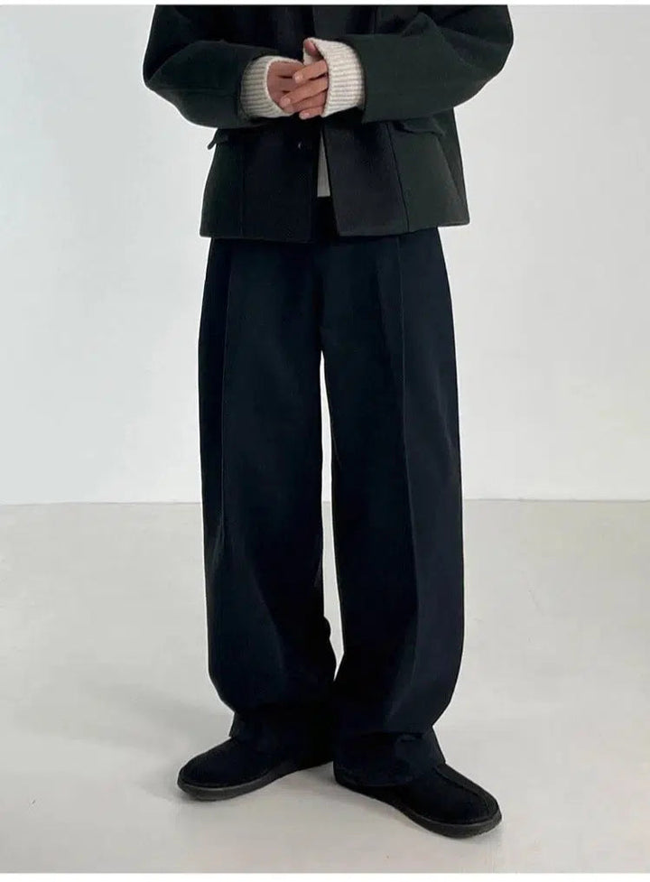 Wide-leg Straight Pleated Pants