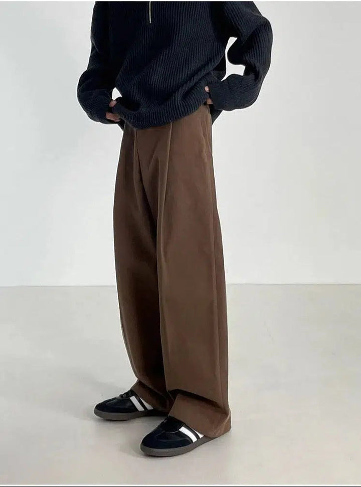 Wide-leg Straight Pleated Pants