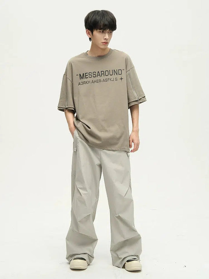 Wide-leg Straight-leg Nylon Pants