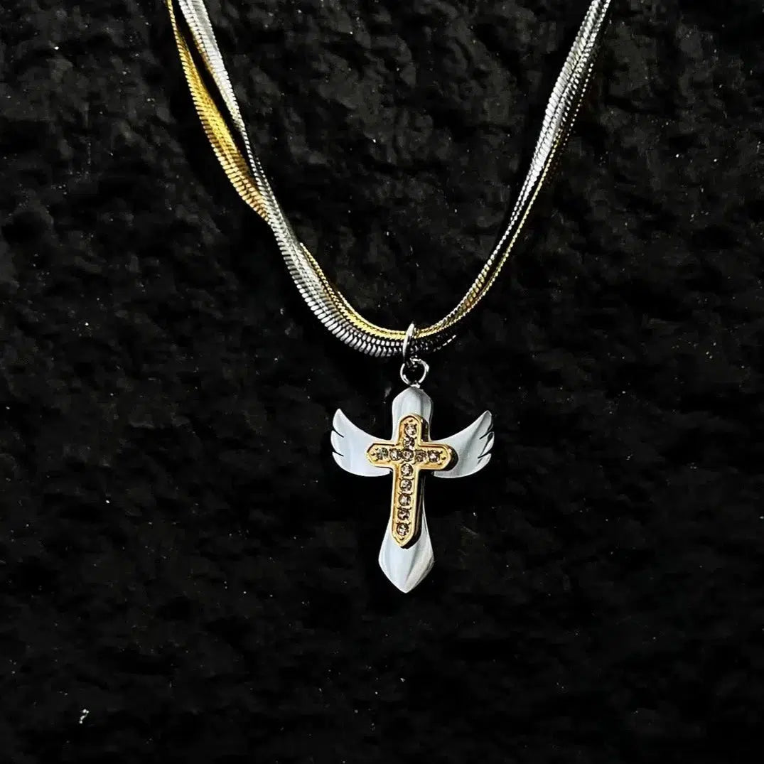 Winged Cross Pendant Necklace